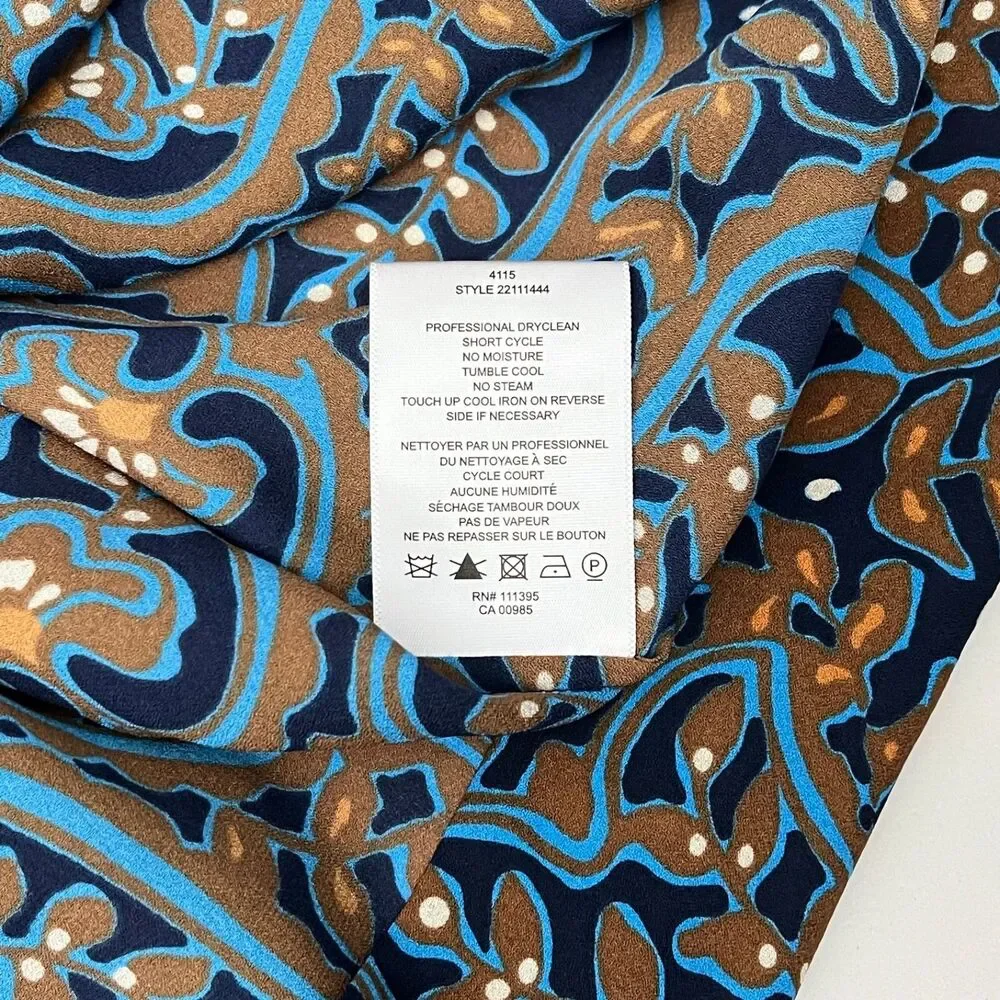 Tory Burch Silk Tunic Shift Dress Size 8 Blue Brown Paisley Print Long Sleeve